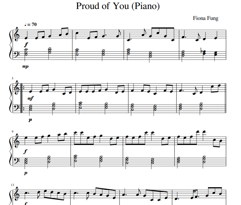 Proud of You sheet Piano easy